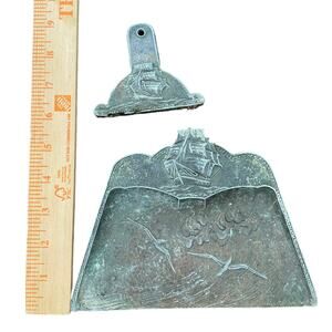 Antique Metal Crumb Catcher Dustpan Set Embossed Ship Schooner No Bristles READ